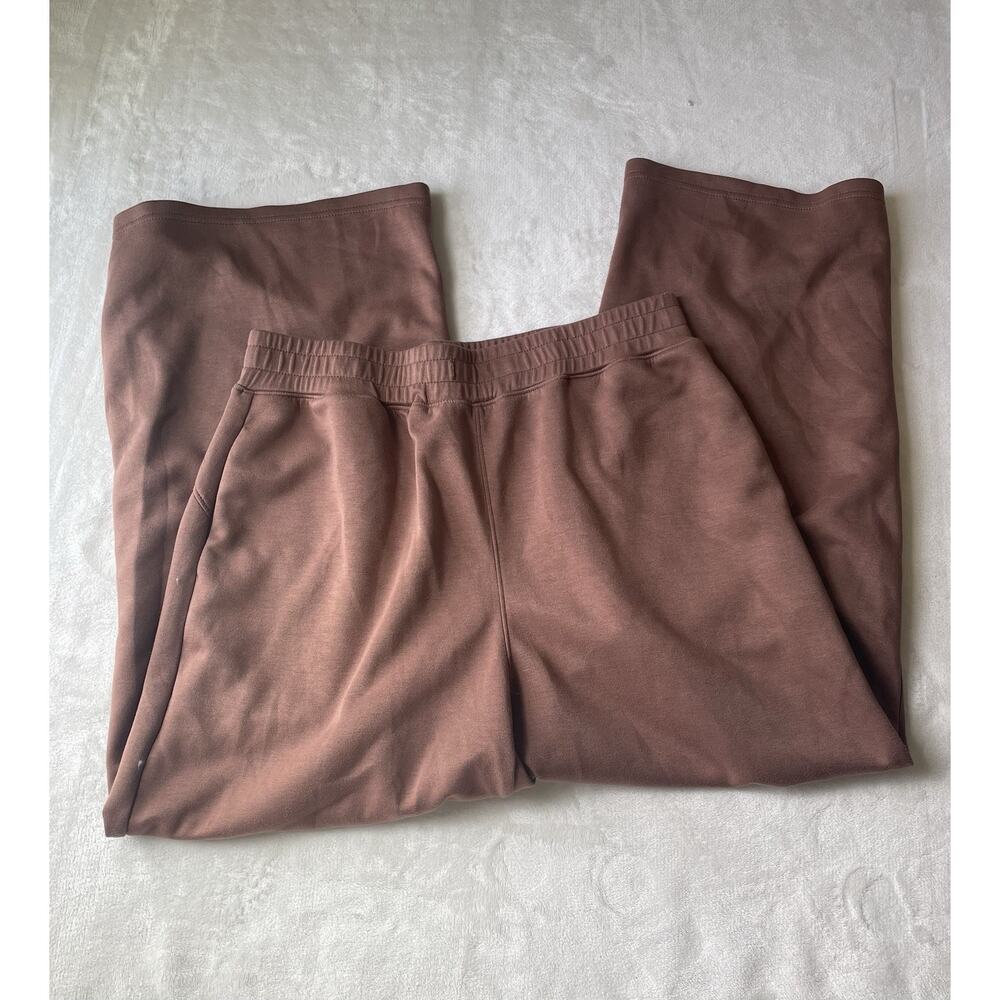 Women’s L Brown Wide Leg Elastic Waist Pull On Lounge Sweatpants With Pockets